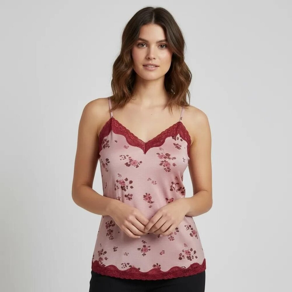 Banana Republic Women's Pink Floral Lace Trim Camisole Tank Top Size Medium NWT - Picture 1 of 12